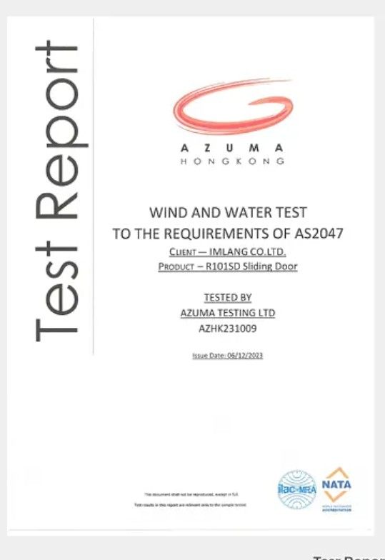 Azuma Hong Kong AS 2047 wind and water test report