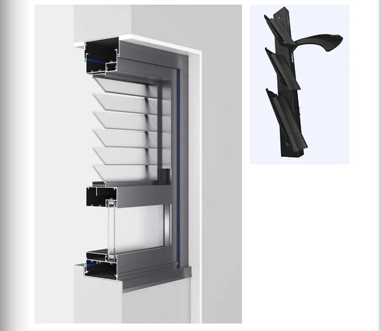 IMLANG 101 Louver Window frame cutaway diagram and hardware